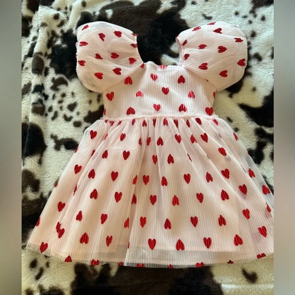 Adorable Heart Print Toddler Girls Dress Set 3T - Picture 2 of 5